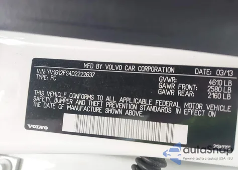 2013 Volvo S60 T5 z USA, uszkodzony, nr VIN YV1612FS4D2222637